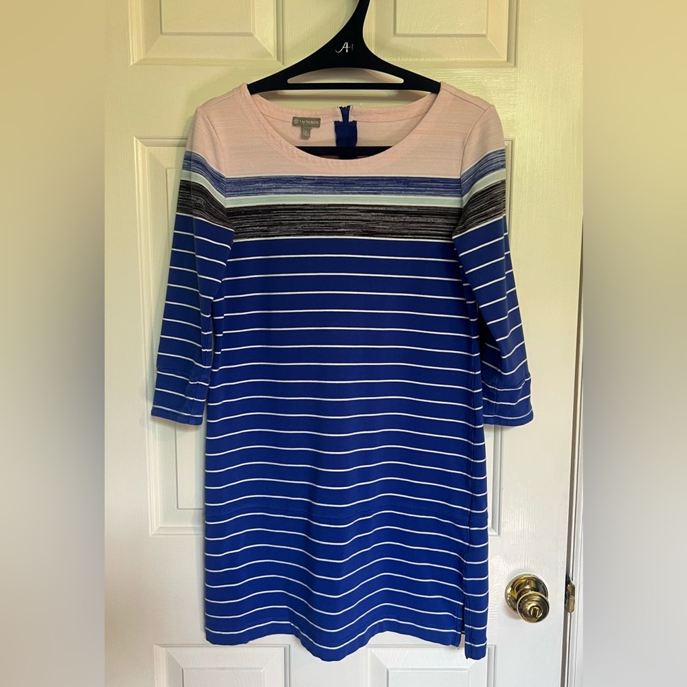 Talbots Striped Dress Small S Blue Pink Black Multi Color Horizontal Knit